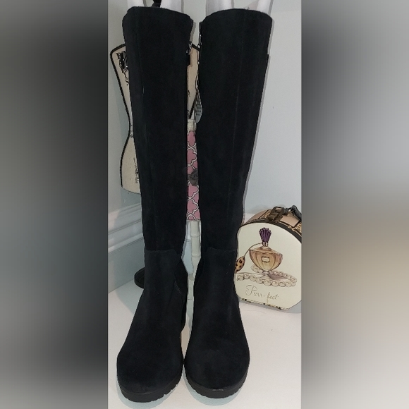 Giani Bernini Tall Black Suede Wedge Extended Calf Boots Size 8.5WC NWT - Picture 4 of 8